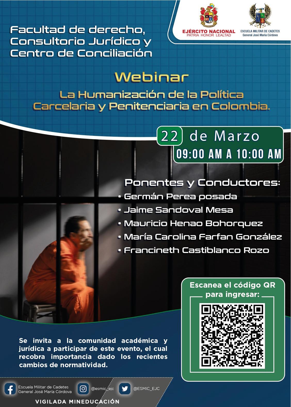 Webinar, humanización de la política carcelaria y penitenciaria en Colombia